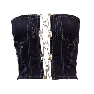 Jean Paul Gaultier Denim Safety Pin Bustier Corset Top